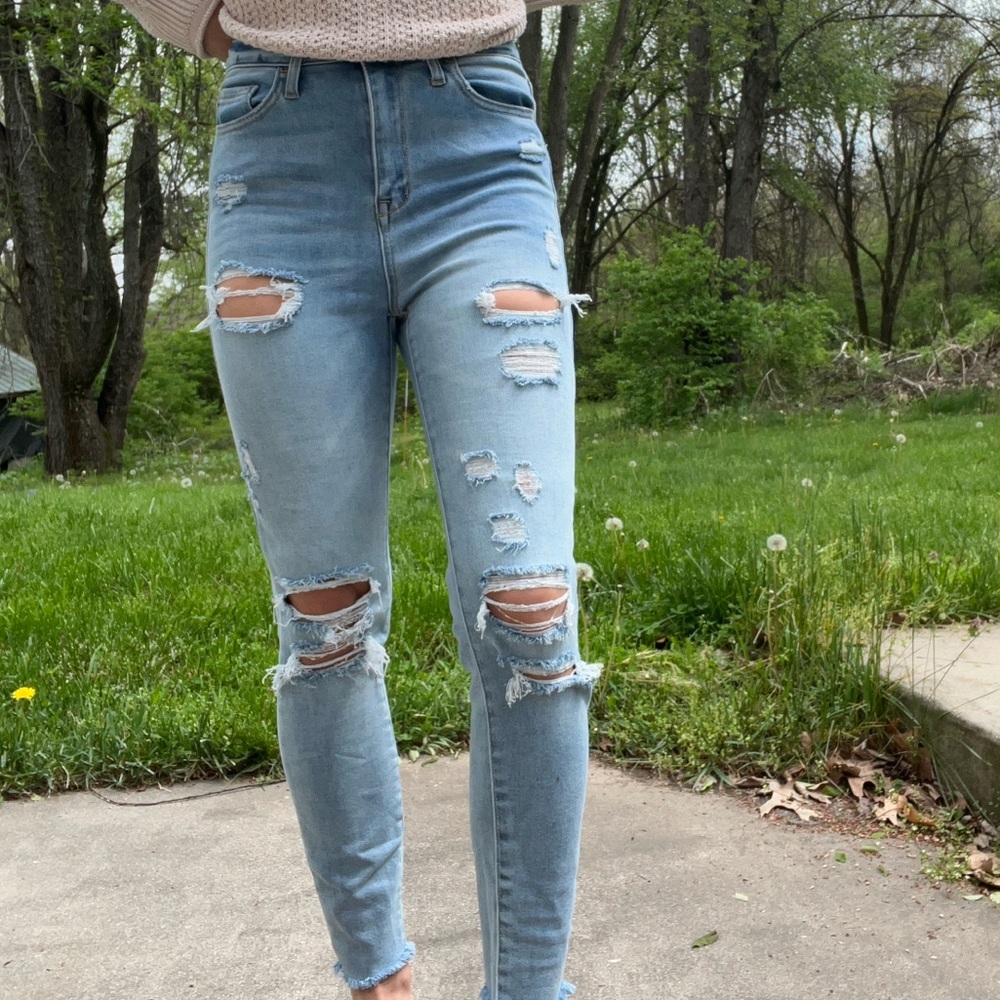 boutique denim distressed skinny high rise jeans
